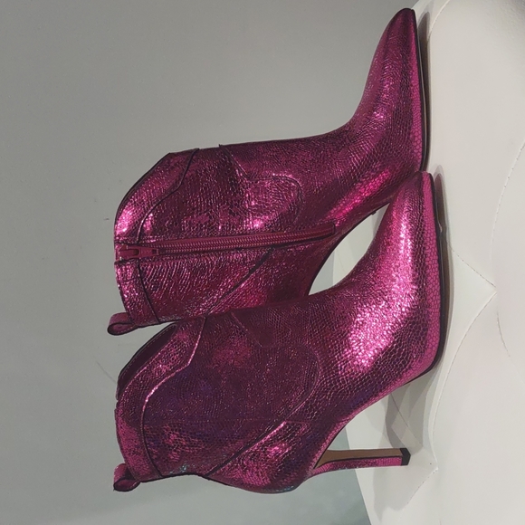 Ezlee Gianni Bini Hot Pink Metallic High Heel Ankle Western Boots Shoes New Hot